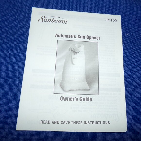 Sunbeam Electric Can Opener Owner's Guide Leaflet Model CN100 - Dated 2001 - Picture 1 of 4